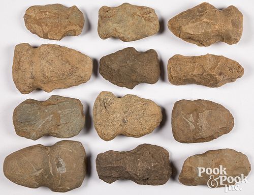 Twelve prehistoric stone axe heads