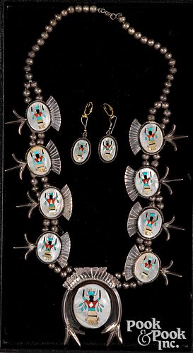 Zuni Indian silver squash blossom necklace, etc.
