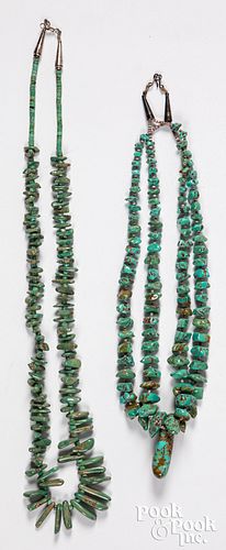 Two Native American made turquoise stone necklaces