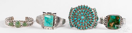 Four Navajo or Zuni Indian cuff bracelets