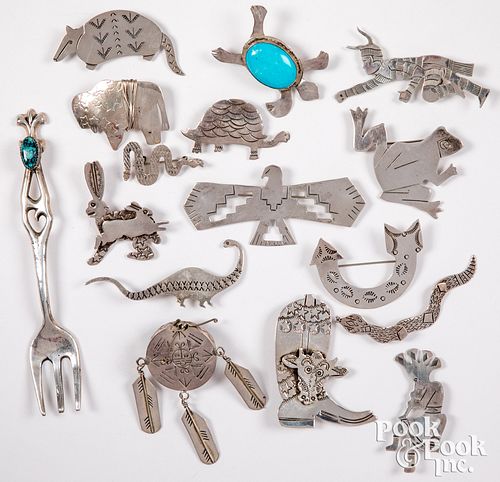 Collection of Navajo or Zuni Indian brooches