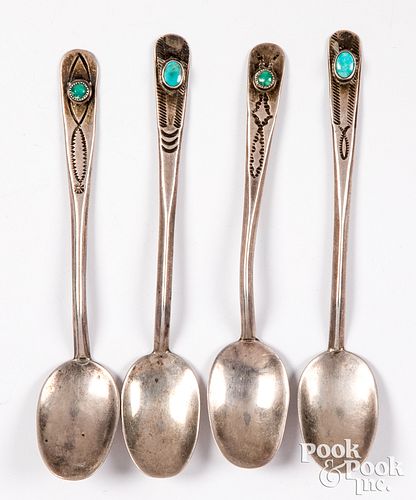 Four Navajo Indian demi-tasse silver spoons