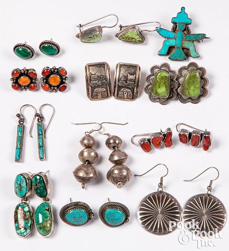 Navajo and Zuni Indian sterling silver earrings