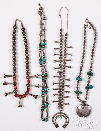 Four Navajo or Zuni Indian silver necklaces