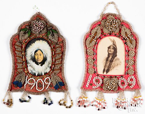 Two Iroquois Indian beaded picture frames