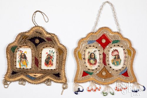 Two Iroquois Indian beaded double picture frames