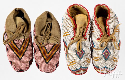 Two pairs of Native American Indian moccasins