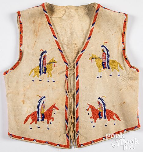 Plains Indian beaded elk hide vest, early 20th c.