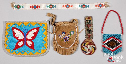 Group of Native American Indian beaded items