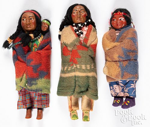 Three vintage Skookum dolls