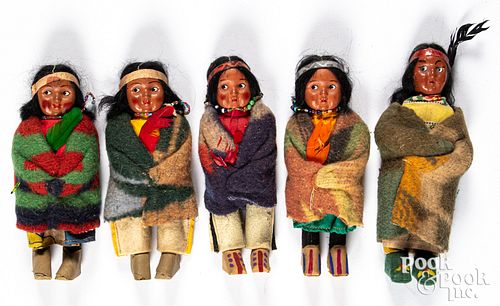 Five vintage Skookum dolls