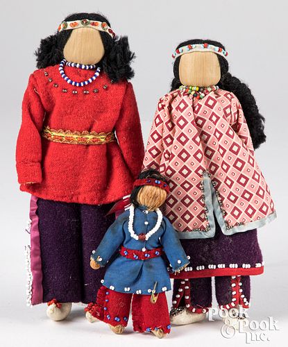 Three Navajo Indian corn husk dolls