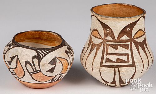 Two Acoma Pueblo Indian polychrome pottery ollas