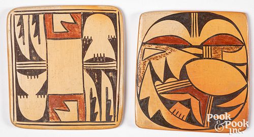 Pair of Hopi-Tewa Indian polychrome pottery tiles