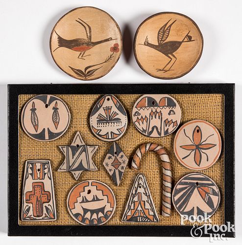 Eleven Santo Domingo Pueblo pottery ornaments