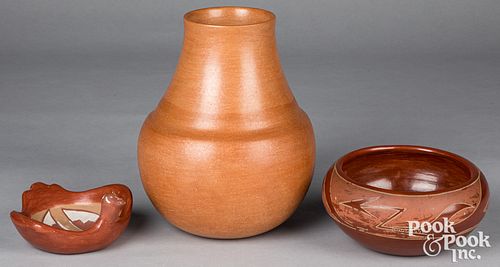 Three pieces of San Juan Pueblo Indian pottery