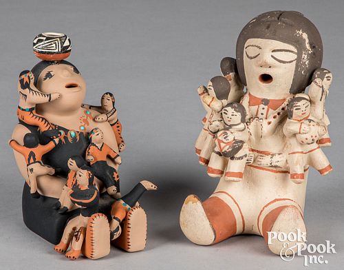 Two Cochiti Indian pottery storyteller figures