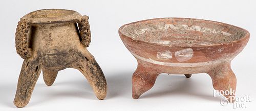 Two Pre-Columbian tripod pottery vessels