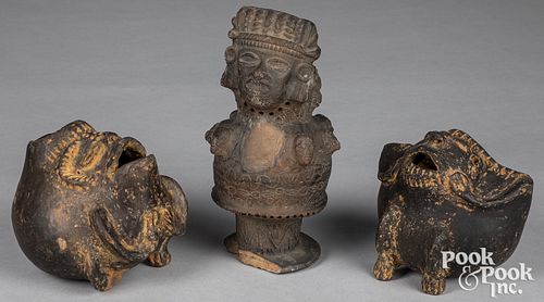 Three Pre-Columbian style clay effigy vessels