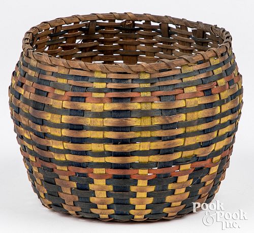Woodlands Indian polychrome woven basket
