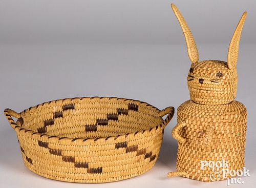 Scarce Papago Indian rabbit figural basket