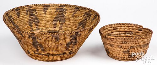 Two early 20th c. Papago Indian coiled baskets