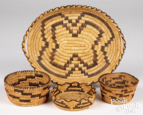 Group of Papago Indian coiled baskets