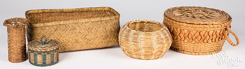 Five various Native American basketry items