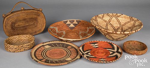 Group of tribal basketry items