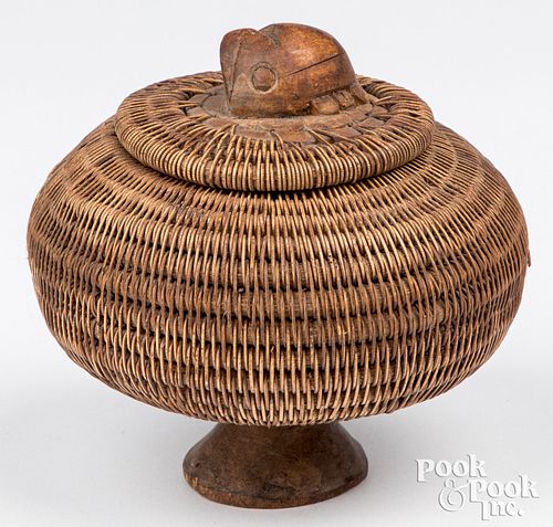 Alaskan Inuit lidded trinket basket, late 19th c.