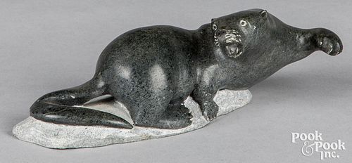 Inuit Alaskan Indian carved soapstone otter