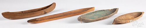 Four Native American Indian carved wood boats