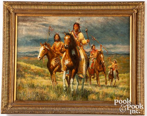 Acrylic on canvas painting of Native Americans