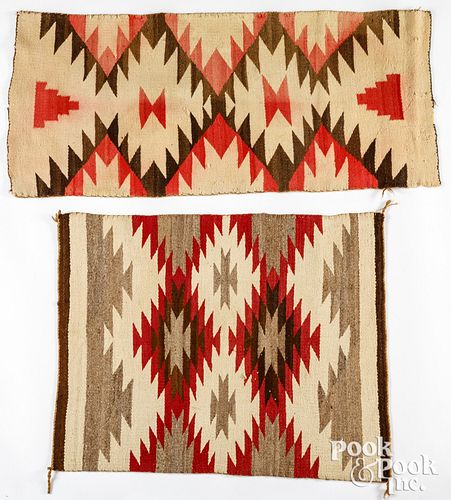 Two Navajo Indian woven rug textiles