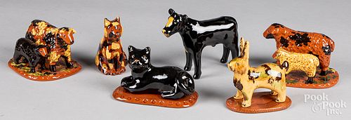 Six Lester Breininger figural redware animals