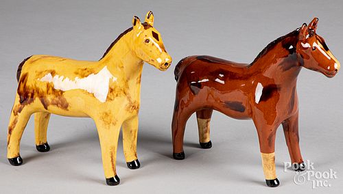 Two Lester Breininger figural redware horses