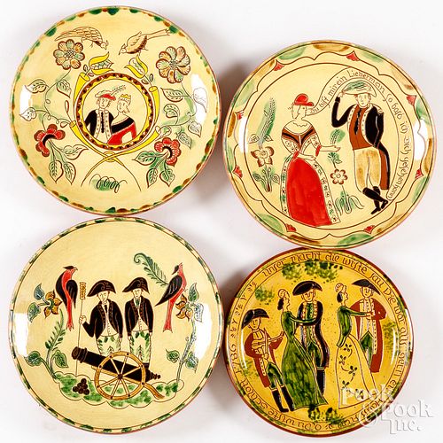 Four Lester Breininger redware plates