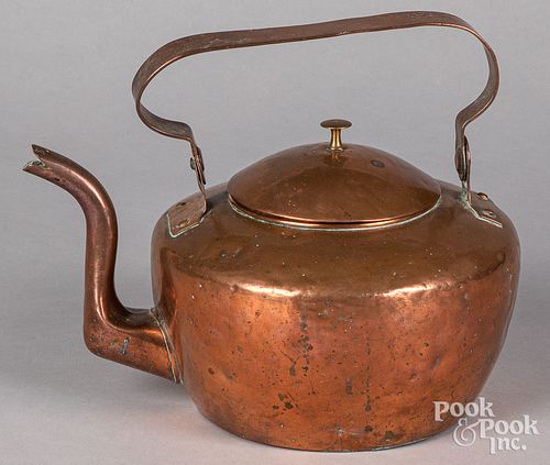 Copper swing handle tea kettle, 19th c.