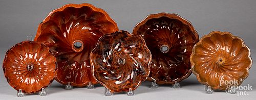 Five redware turks head molds, 19th c.
