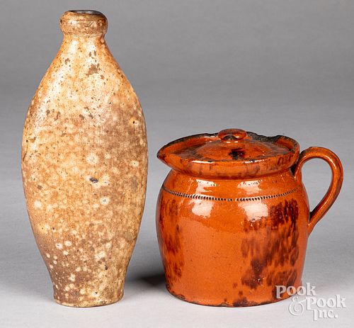 Redware covered pitcher, 19th c.