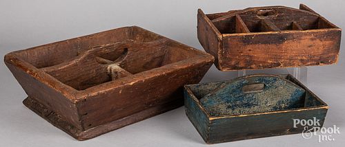 Three pine tool and utensil carriers, 19th c.