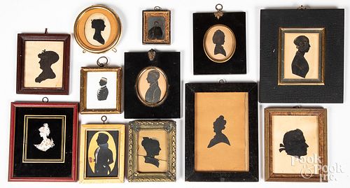 Eleven watercolor and silhouette portraits