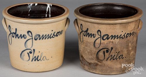 Two John Jamison Phila script crocks, 19th c.