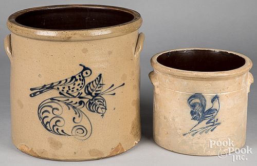 Two stoneware bird crocks, 19th c.