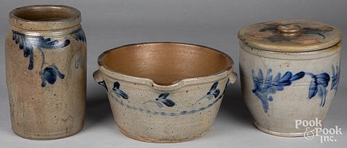 Three pieces Mid-Atlantic stoneware, 19th c.