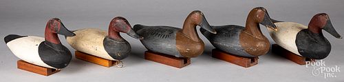 Five Chesapeake Bay carved and painted decoys