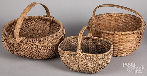 Three splint gathering baskets, 19th c.