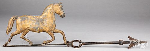 Gilt tin horse weathervane and arrow, 19th c.