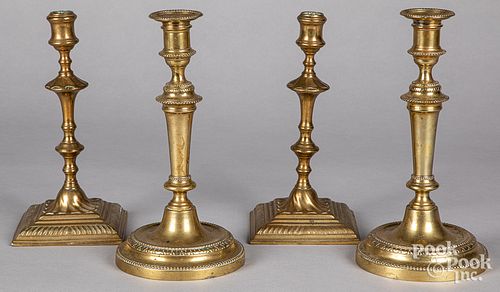Two pairs of brass candlesticks 19th c.
