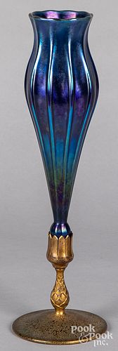 Tiffany Studios bronze and art glass vase